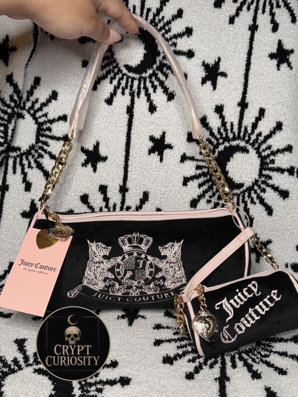 NWT Juicy Couture Scottie Barrel Bag with Mini Bag Charm Licorice & Pink